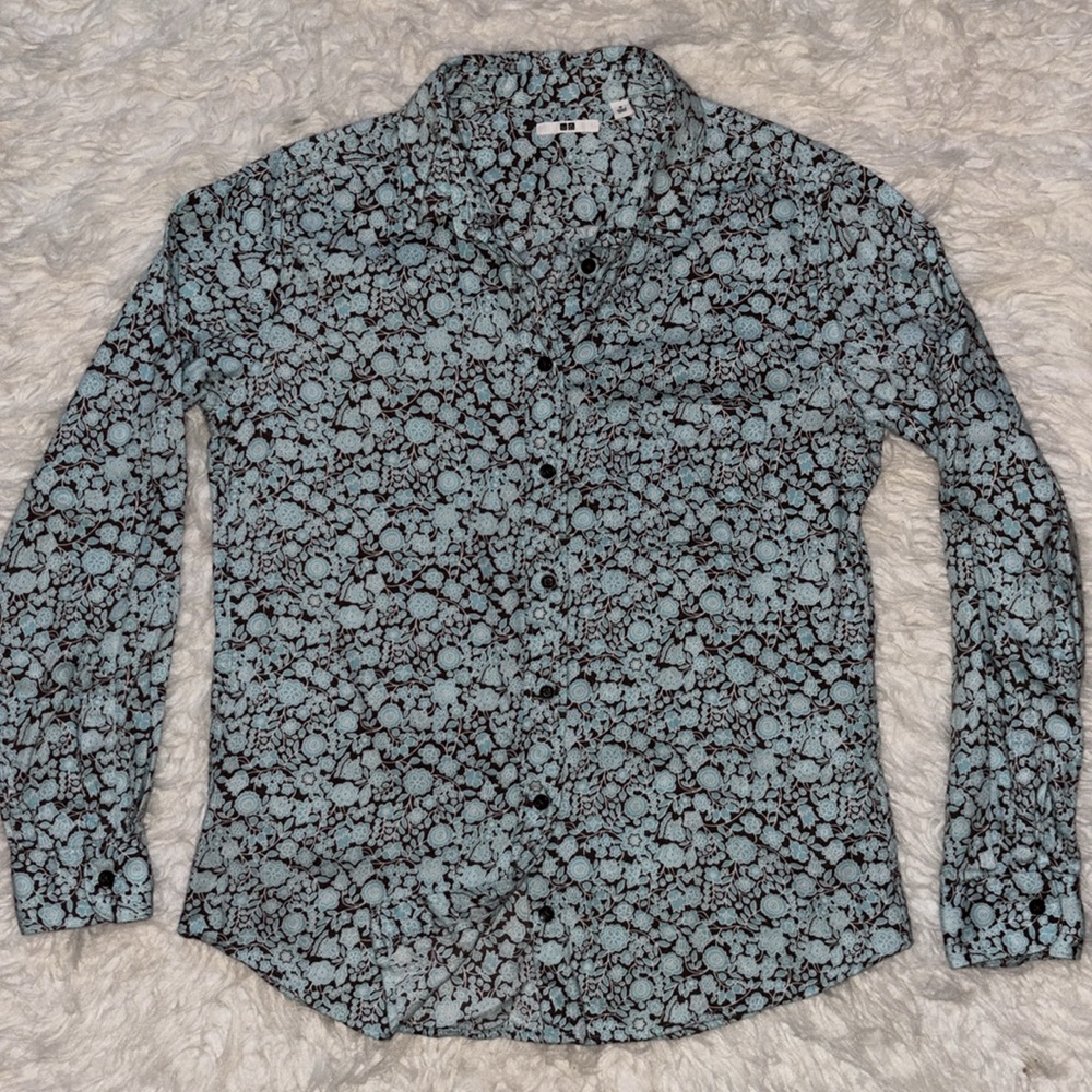 Uniqlo Floral Printed Long-Sleeve Button Down Shirt, Size M/4 - Picture 2 of 16